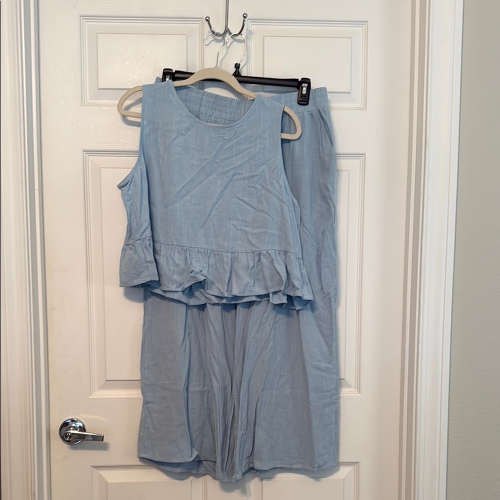 Anrabess Light Blue Linen Top and Pants set